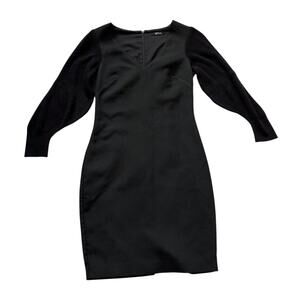 V-Day! 🌹 Badgley Mischka Black Long Sleeve Cocktail Dress Midi Sz 4 - Like New!
